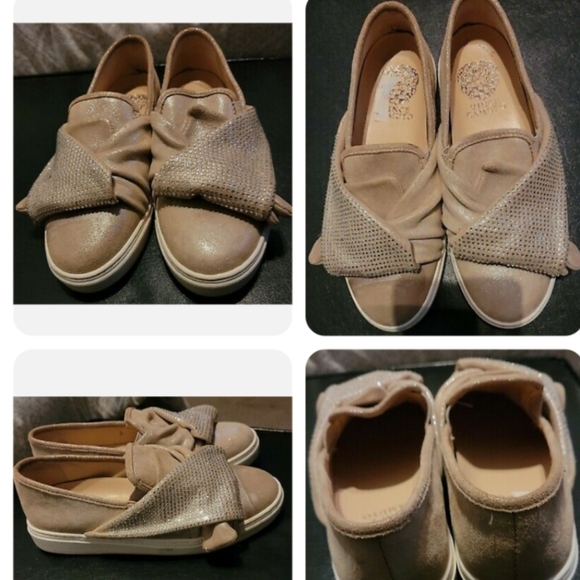 VINCE CAMUTO VC-BARITA SZ 6M TAN METALLIC SUEDE LOOK BLING SlipOn Sneaker - Picture 3 of 17